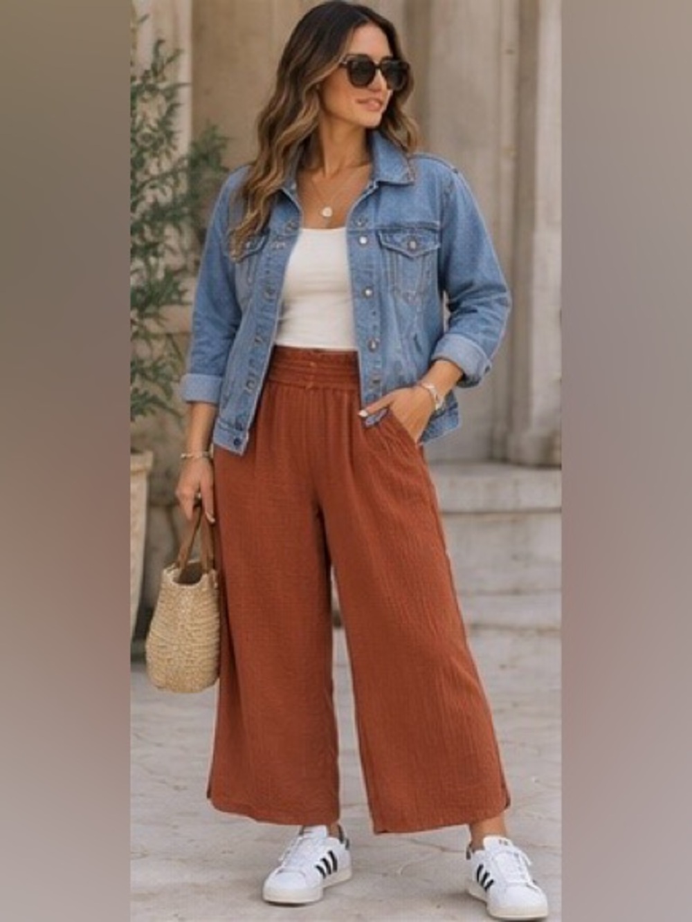 Marine Layer Rust Isla Double Cloth Wide Leg Pants Women’s Large Boho Coastal